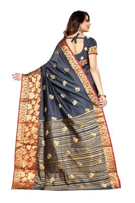 Grey woven silk blend saree with blouse 3