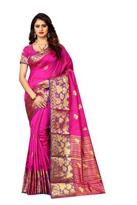 Rani pink woven silk blend saree with blouse 1