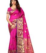 Rani pink woven silk blend saree with blouse
