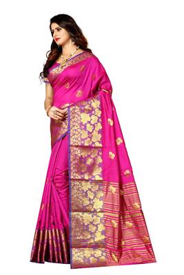 Rani pink woven silk blend saree with blouse 2