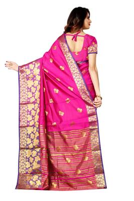 Rani pink woven silk blend saree with blouse 3
