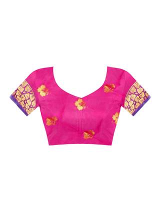 Rani pink woven silk blend saree with blouse 4