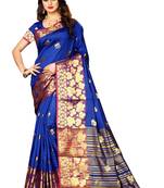 Royal blue woven silk blend saree with blouse