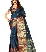 Grey woven silk blend saree with blouse