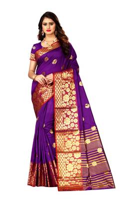 Purple woven silk blend saree with blouse 1