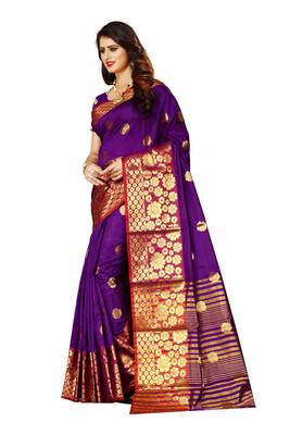 Purple woven silk blend saree with blouse 2