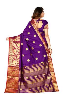 Purple woven silk blend saree with blouse 3