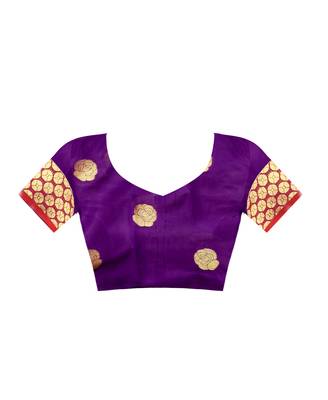 Purple woven silk blend saree with blouse 4