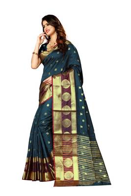 Grey woven silk blend saree with blouse 2