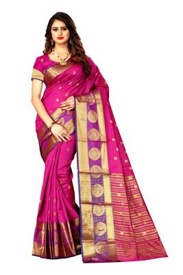 Rani pink woven silk blend saree with blouse 1