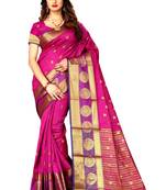 Rani pink woven silk blend saree with blouse