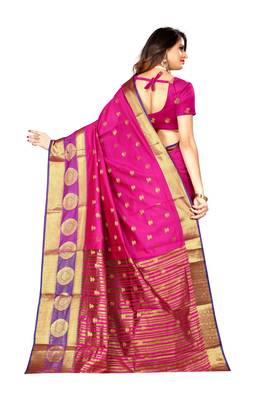 Rani pink woven silk blend saree with blouse 3