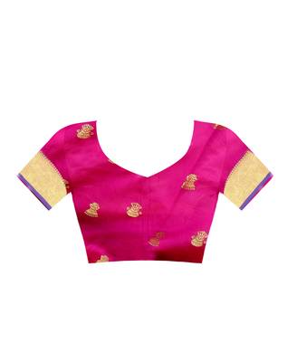 Rani pink woven silk blend saree with blouse 4