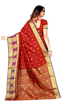 Red woven silk blend saree with blouse 3