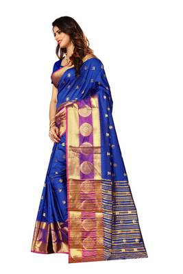 Royal blue woven silk saree with blouse 2