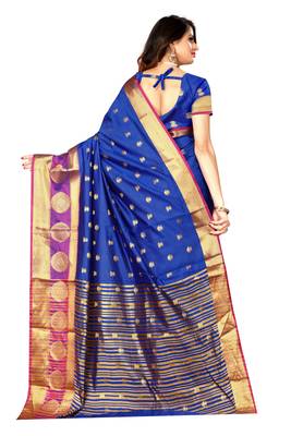 Royal blue woven silk saree with blouse 3