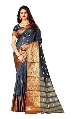 Grey woven silk saree with blouse 1