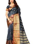 Grey woven silk saree with blouse
