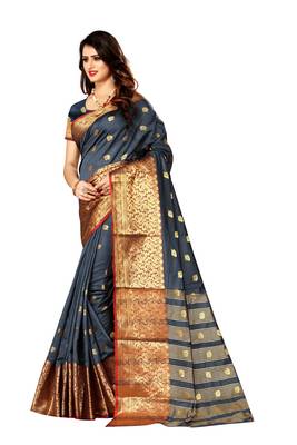 Grey woven silk saree with blouse 2