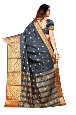 Grey woven silk saree with blouse 3