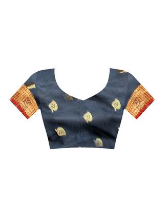 Grey woven silk saree with blouse 4