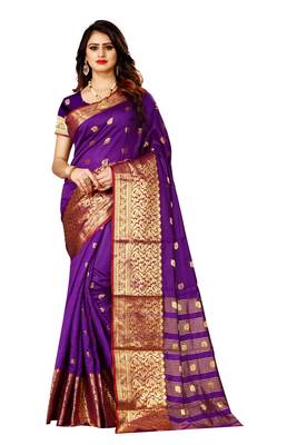 Purple woven silk saree with blouse 1