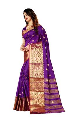 Purple woven silk saree with blouse 2