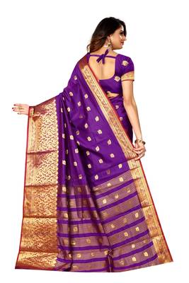 Purple woven silk saree with blouse 3