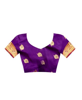 Purple woven silk saree with blouse 4