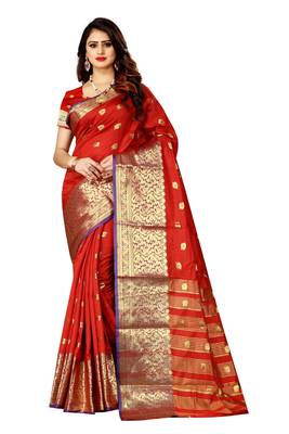 Red woven silk saree with blouse 1