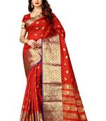 Red woven silk saree with blouse