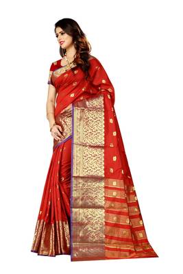 Red woven silk saree with blouse 2