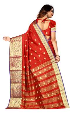 Red woven silk saree with blouse 3