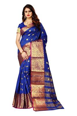 Royal blue woven silk saree with blouse 1