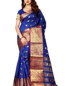 Royal blue woven silk saree with blouse
