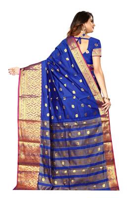 Royal blue woven silk saree with blouse 3