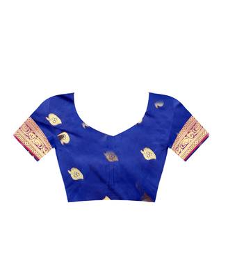 Royal blue woven silk saree with blouse 4