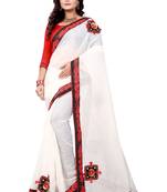 White
 plain chanderi saree with blouse