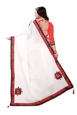White
 plain chanderi saree with blouse 4