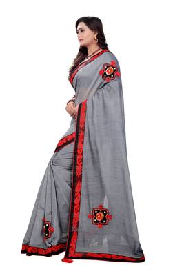 Grey
 plain chanderi saree with blouse 3