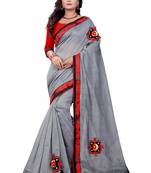 Grey
 plain chanderi saree with blouse