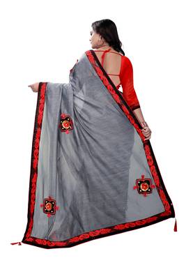 Grey
 plain chanderi saree with blouse 4