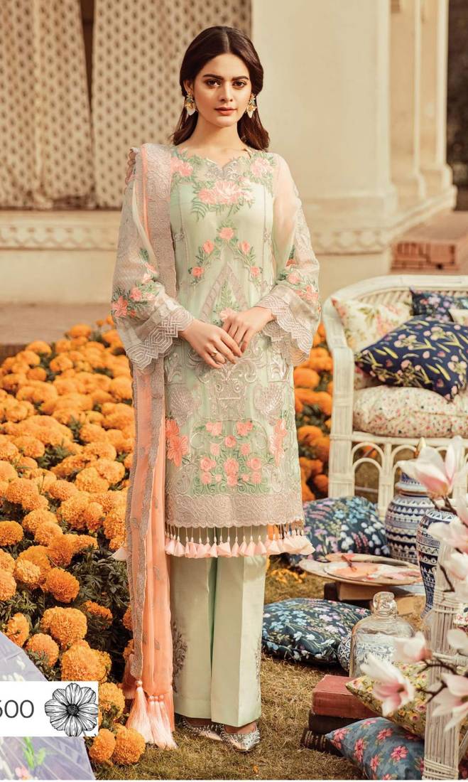 Lightparrotgreen embroidered chiffon pakistani salwar with dupatta