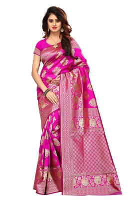 Pink woven banarasi saree with blouse 1