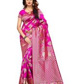 Pink woven banarasi saree with blouse