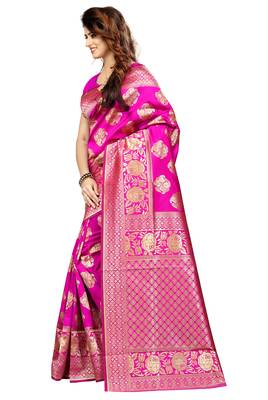 Pink woven banarasi saree with blouse 2