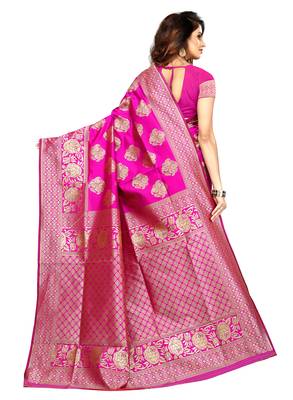 Pink woven banarasi saree with blouse 3