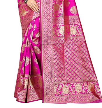Pink woven banarasi saree with blouse 4