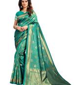 Turquoise woven banarasi saree with blouse