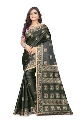 Grey Printed Satin Saree With Blouse 1